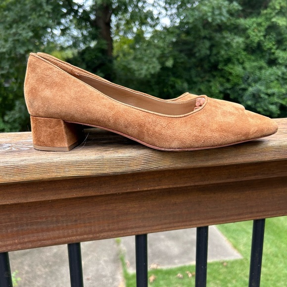 LOEFFLER RANDALL NERINE SUEDE MID HEEL
PUMP BROWN POINTY SQUARE TOE - Picture 1 of 6